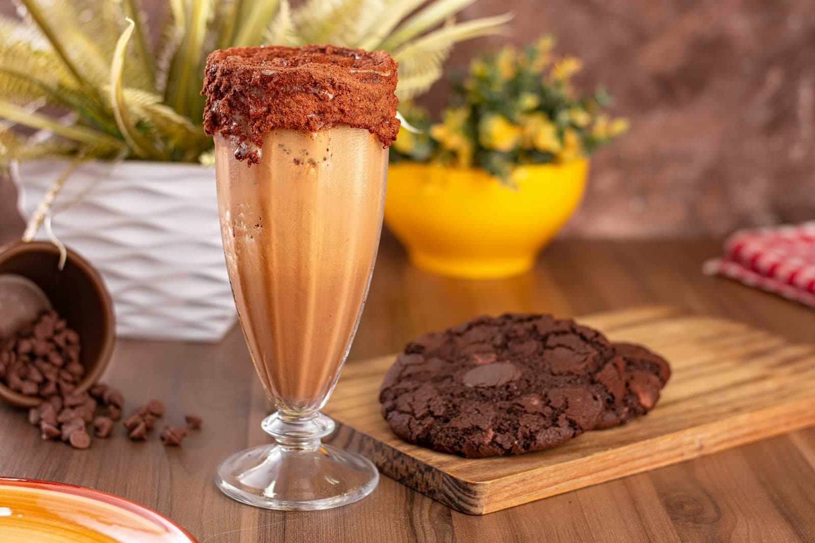 Chocolate milkshake in a tall glass
